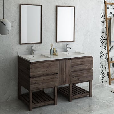 Fresca Formosa 60"" Free-Standing Double Sink Open Bottom Bathroom Vanity Set with Mirror -  FVN31-241224ACA-FS