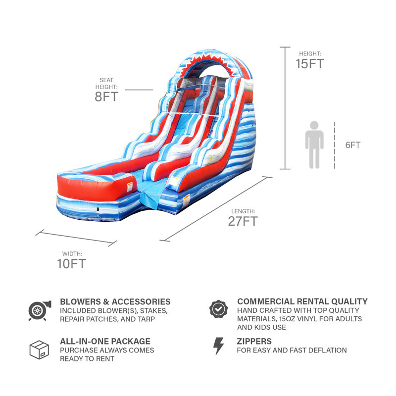 JumpOrange Flash 15 ft Mega Inflatable Water Slide (with Blower)