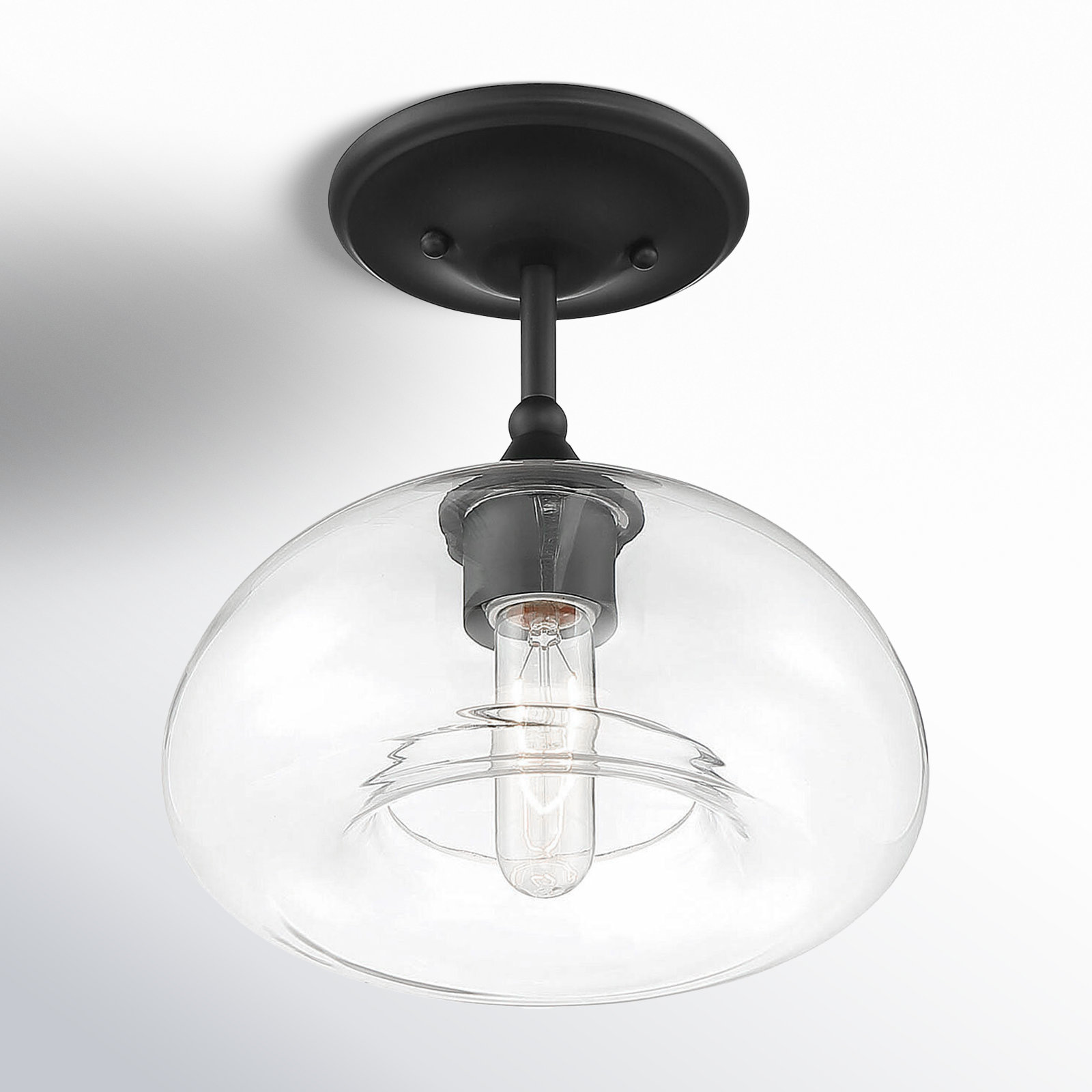 Lani Single Light Glass Semi Flush Mount, Matte Black