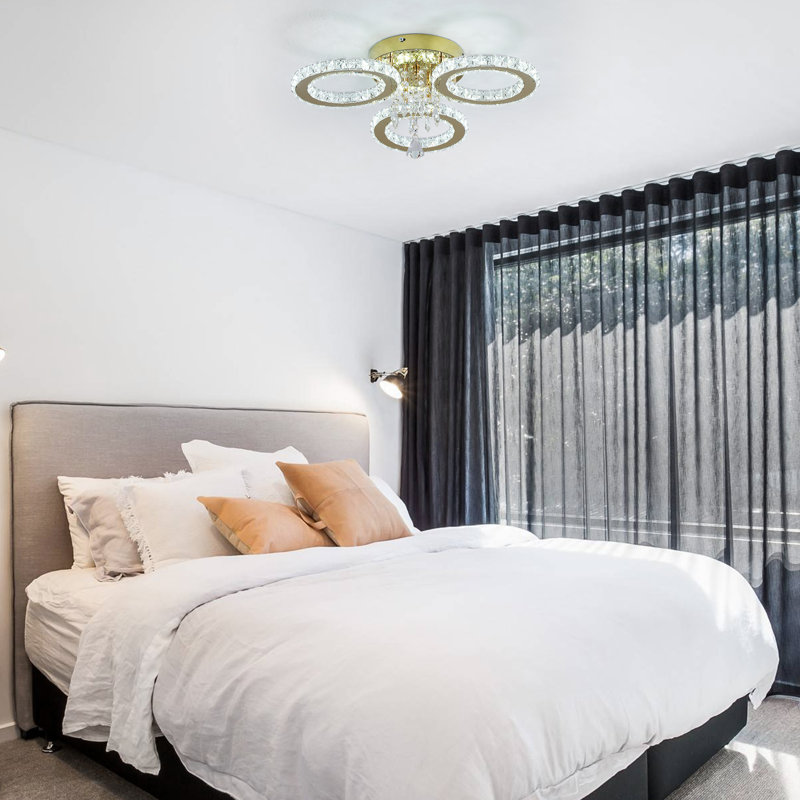 Luxury Ring LED Crystal Chandelier, Gold Finish And K9 Crystal Accents, No, 3000 Kelvins-4500 Kelvins-6000 Kelvins, 3 Lights