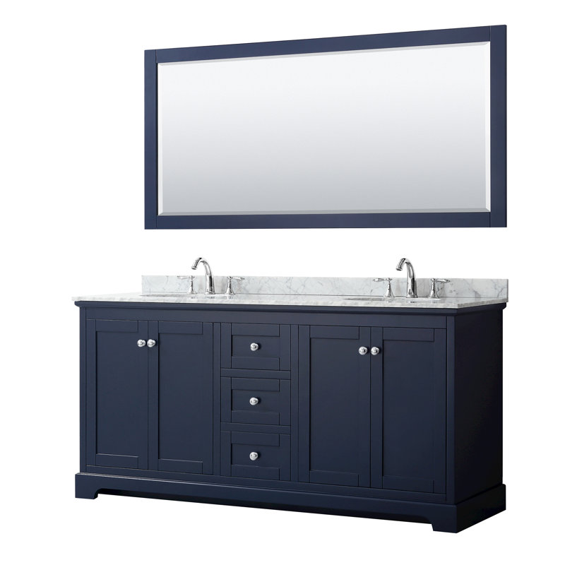Ensemble de meuble-lavabo double 72 "avec miroir Avery, Bleu foncé, Or brossé