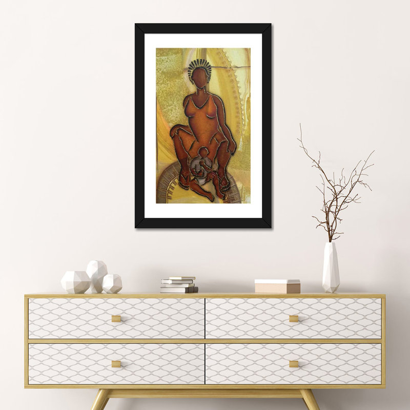 « Mère et enfant » par Fred Odle-impression, H 24 po x l 16 po x P 1 po, Papier encadré noir, Blanc