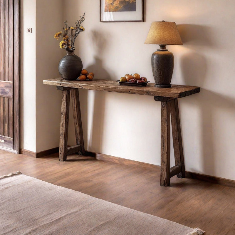 Console simple et rustique en bois massif, H 35,43 po x l 55,12 po x P 15,75 po