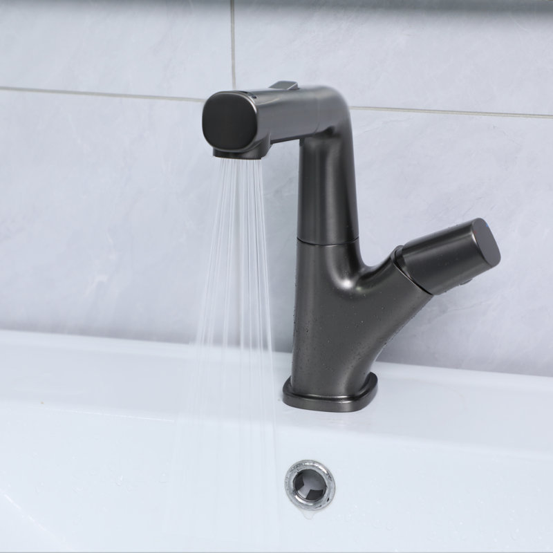 Robinet de salle de bain escamotable à deux modes avec bec vers le haut, Bronze industriel