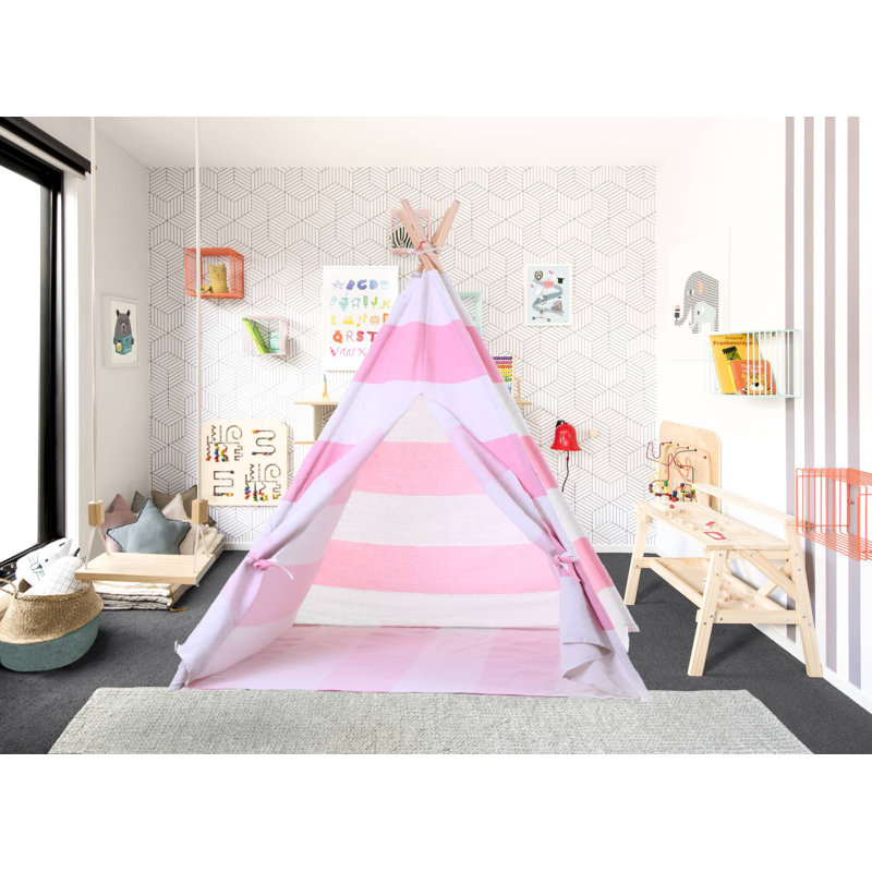 Blue Elephant 121.92cm W x 121.92cm D Indoor Canvas Triangular Play Tent, Pink/White