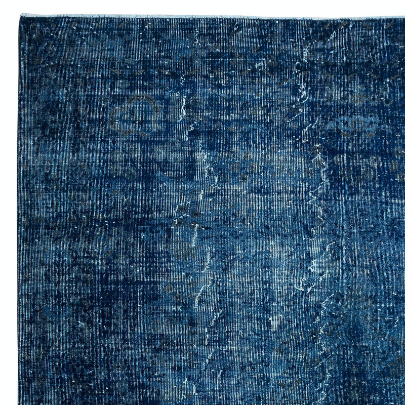 Tapis bleu en laine noué à la main 7 pi 6,6 pi