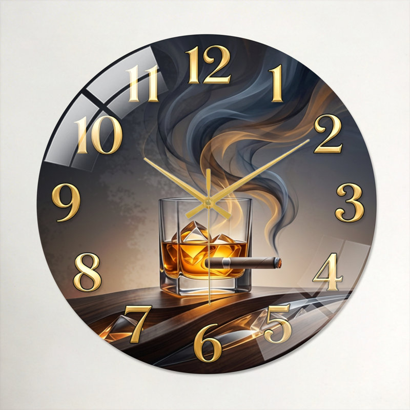 Horloge murale en verre Whiskey Smoke, 60 x 60 cm (23,6 x 23,6 pouces)