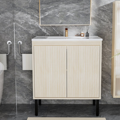 Wooden Bathroom Cabinet With Storage Shelf