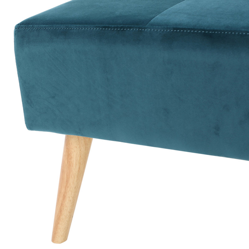 Velours bleu sarcelle de style Mid-Century moderne et pieds en bouleau massif avec détails, en velours 30,5 x 30,5 x 17