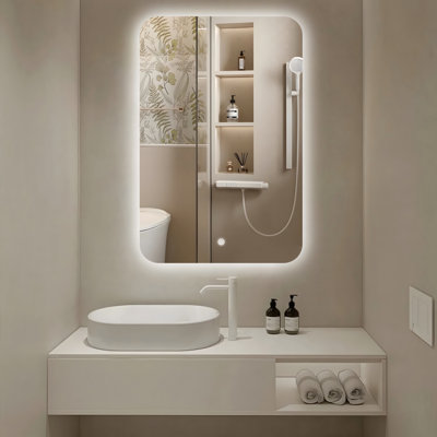 Backlit Tempered Glass Led Bathroom Mirror, Tri-Color Temperature Adjustable Brightness, UR Approved And LTL Professional Certified