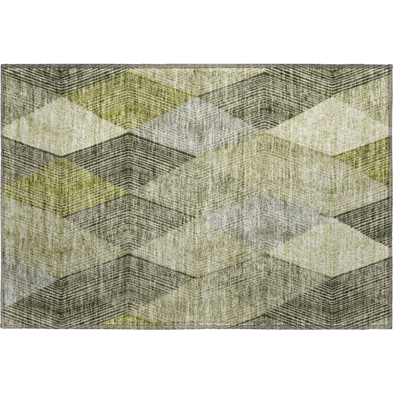 Premium Machine Washable Prisco Olive Rug, Rectangle 1'8" x 2'6"