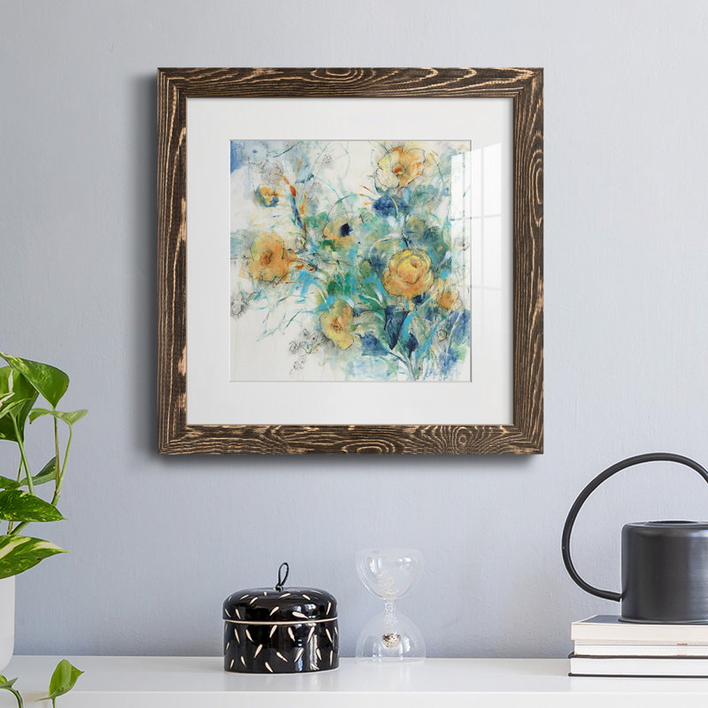 " Flower Study II ", Walnut Framed Paper, 31.5" H x 31.5" W x 1.5" D, White