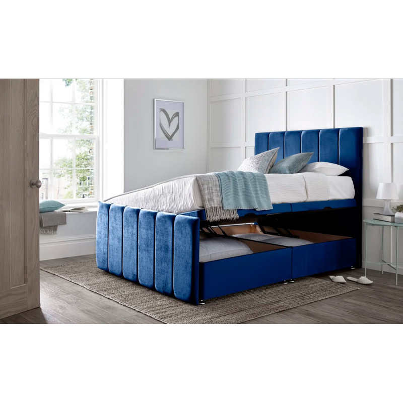 Retweet Upholstered Divan Bed, Double (4'6), Blue