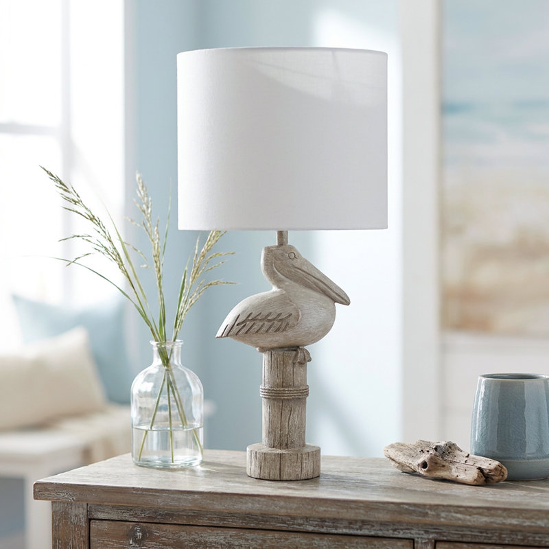 Lampe de table rustique pélican Cove, brun clair, abat-jour blanc, H 17,25 po