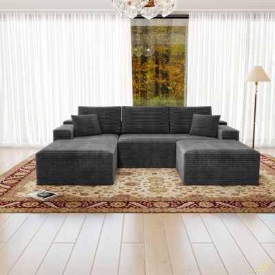 Siège de canapé modulaire 104,3 x 70,8 po, canapé rembourré compressé pour le salon, la chambre à coucher, l’appartement, aucun assemblage requis, combinaison gratuite de 3 ordinateurs, tissu en velours côtelé moelleux