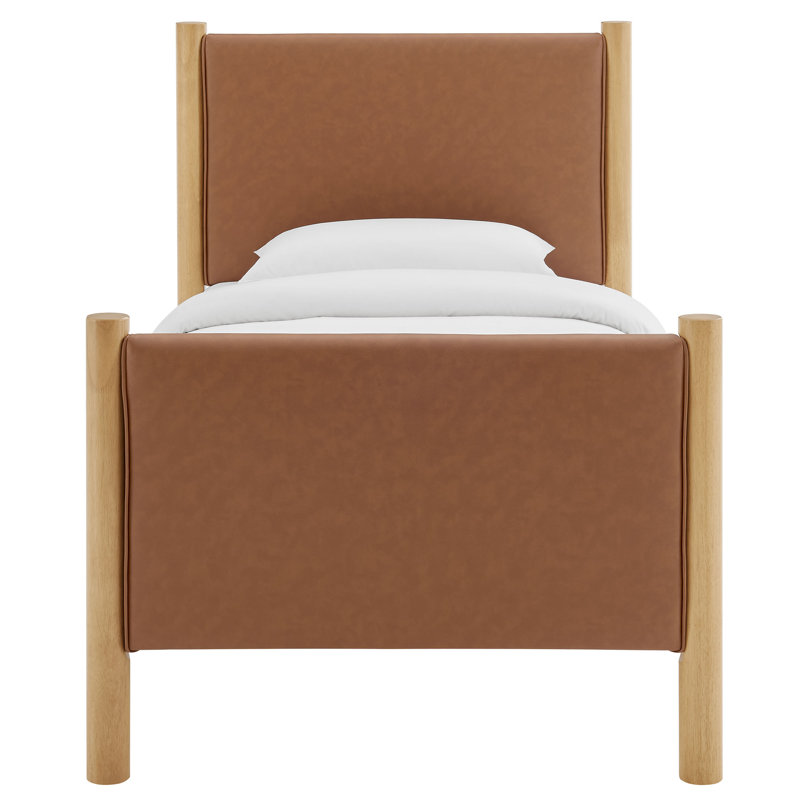 Lit plateforme tapissier en cuir Maven, Simple, Bois manufacturé, Tanoak
