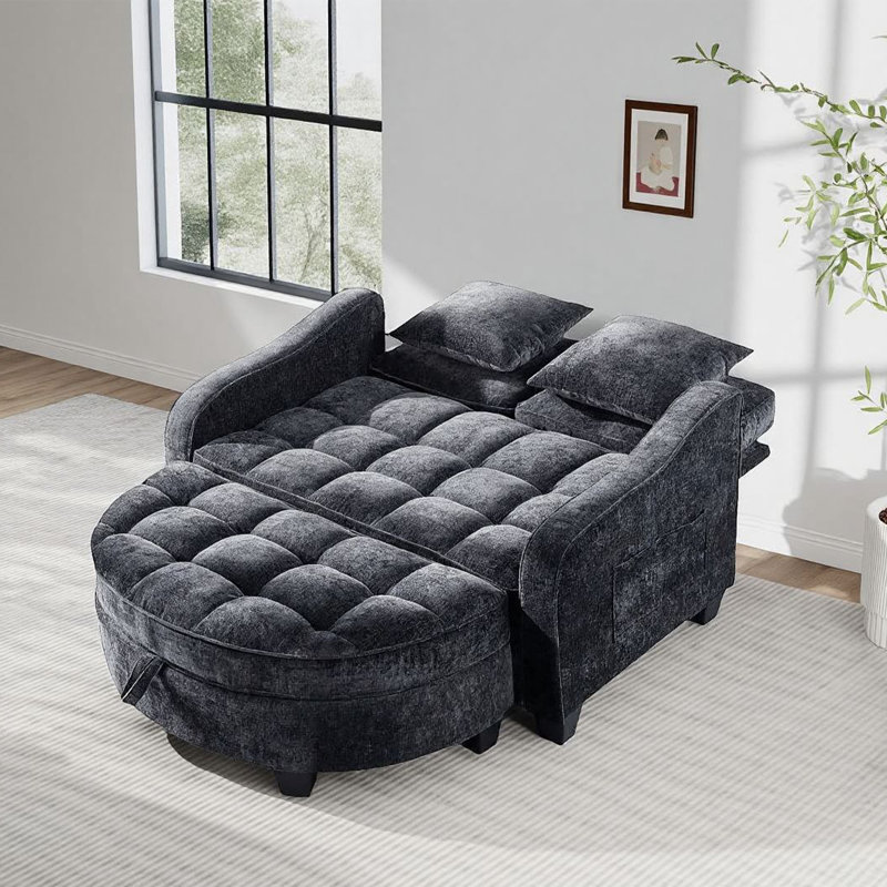 42.68''Oversized Convertible Chaise Lounge With Storage Ottoman, Black