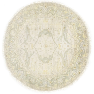 Muted Cream Traditional 8X8 Oushak Chobi Oriental Round Rug