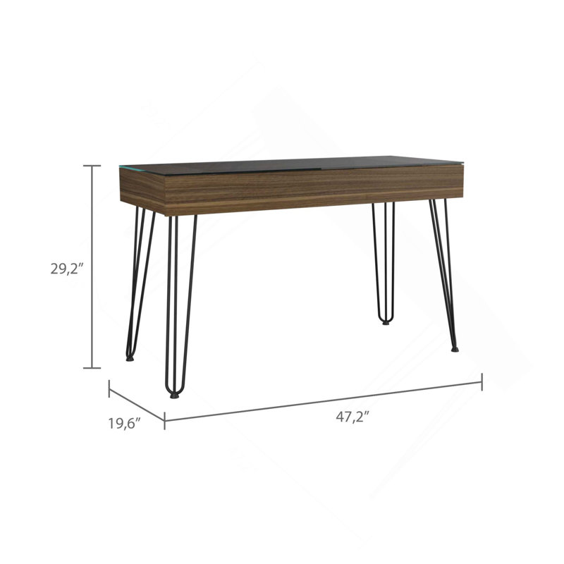 Bureau d'écriture rectangulaire à 1 tiroir avec pieds en épingle à cheveux