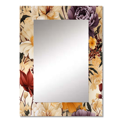 Caisey Beige And Purple Cottage Flowers Composition - Floral Decorative Mirror, Floral Wall Mirror, Printed Metal Art