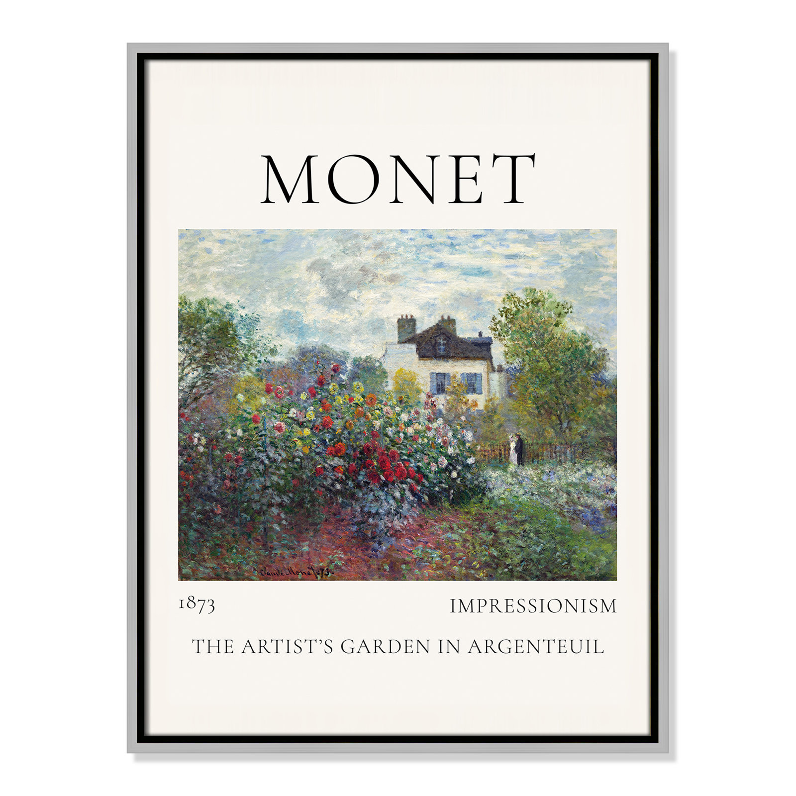 Artists Garden in Argenteuil Print by Claude Monet, No, 25.5" H x 19.5" W x 2" D, Silver Floater Frame