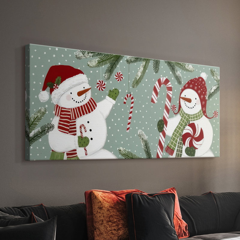 Peppermint Snowman Collection D- Toile tendue avec châssis - Prêt à accrocher