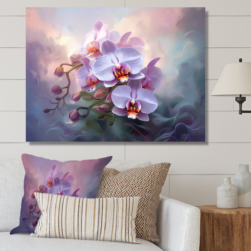 Orchidées énigmatiques de fleurs sur toile, Toile tendue, H 16 po x l 32 po x P 1 po