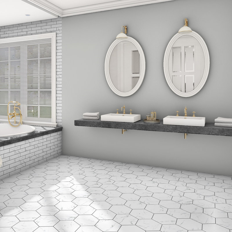 Timeless Hex Calacatta 8-5/8" x 9-7/8" Beveled Porcelain Patterned Wall & Floor Tile