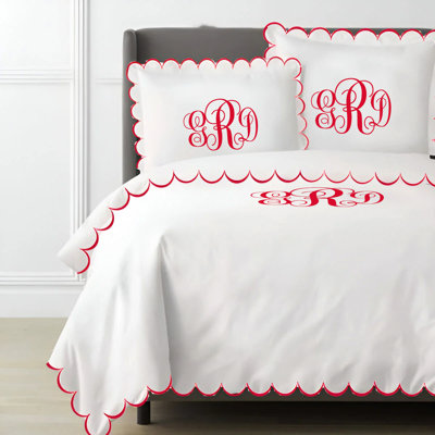Monogram Allena 400TC Cotton Scallop Embroidery Sateen Solid Duvet Cover Set