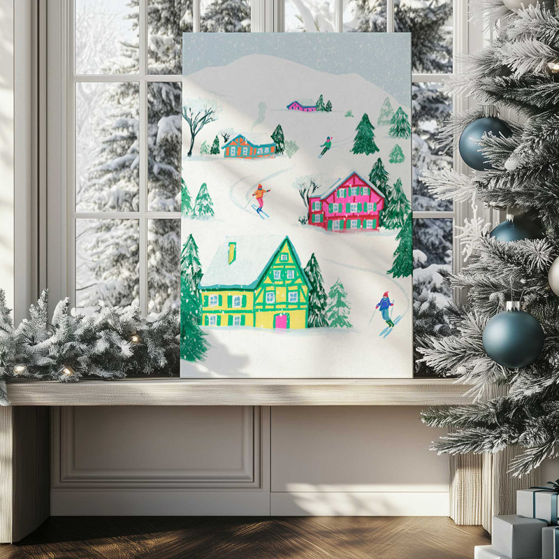 Vibrant Winter Village I Print on Canvas in a Polished Frame, Wrapped Canvas, 18" H x 12" W x 1.25" D