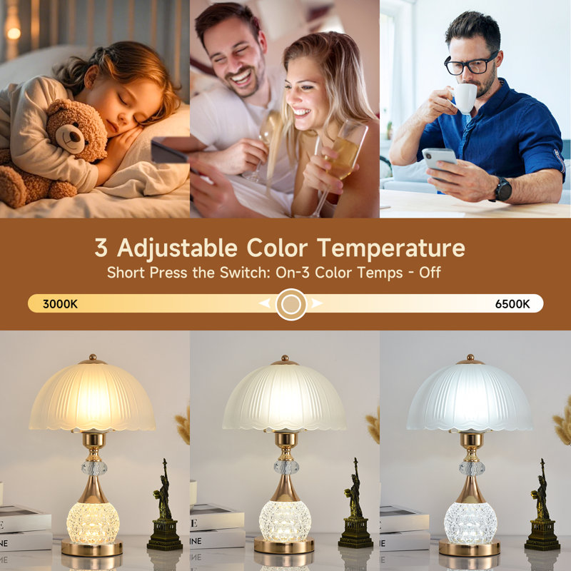 Bedside Table Lamp Petal Light Luxury Crystal Push Button Switch Bedroom Living Room Den Control Dimming Warm Atmosphere Decoration Desk Lamp