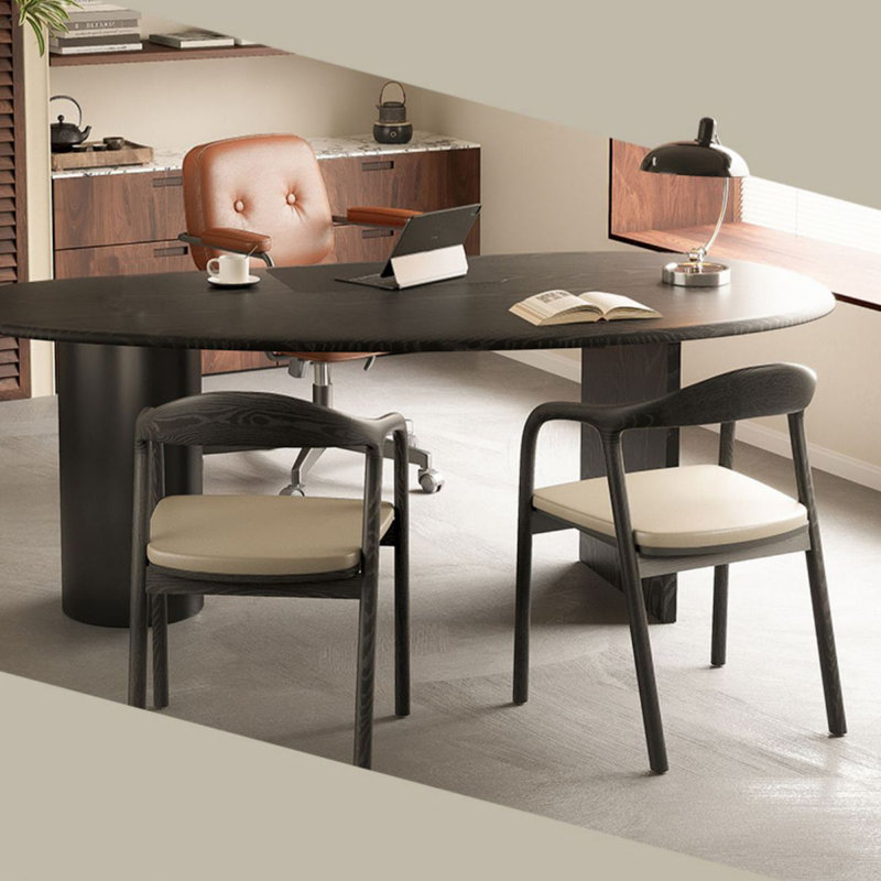 Free form Solid Wood desks, Black, 29.53" H x 55.12" W x 29.53" D