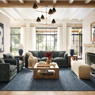 Paulsboro 5-Person Modern Minimalist Deep Seat Chenille Upholstered Living Room Set with 3-Seater Modular Sectional Sofa and Matching Armchair