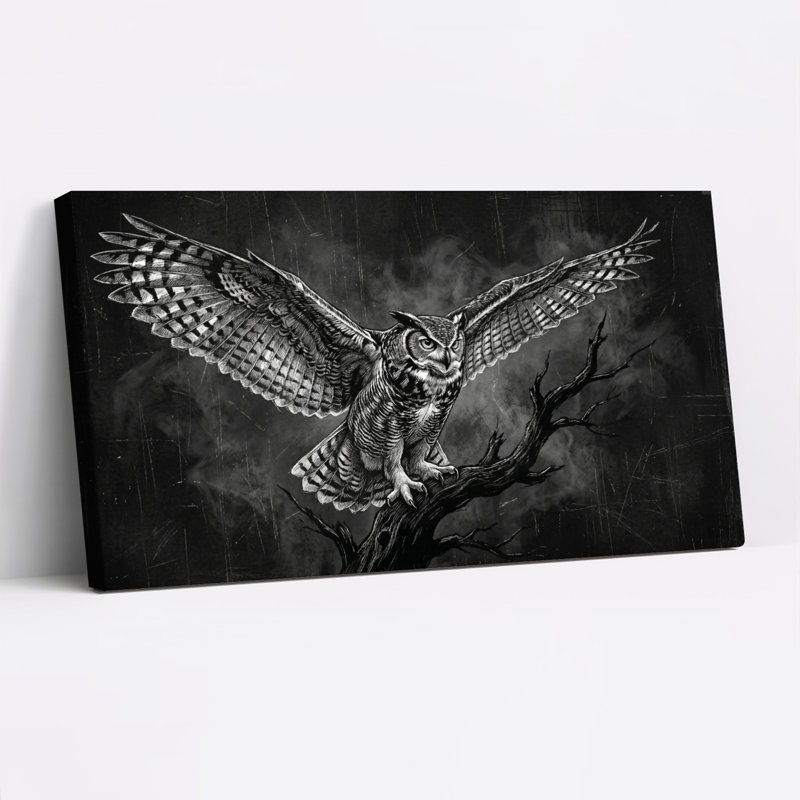 Ensemble de 1 tableau sur toile représentant un hibou en vol, L 32 po x H 16 po, Toile tendue
