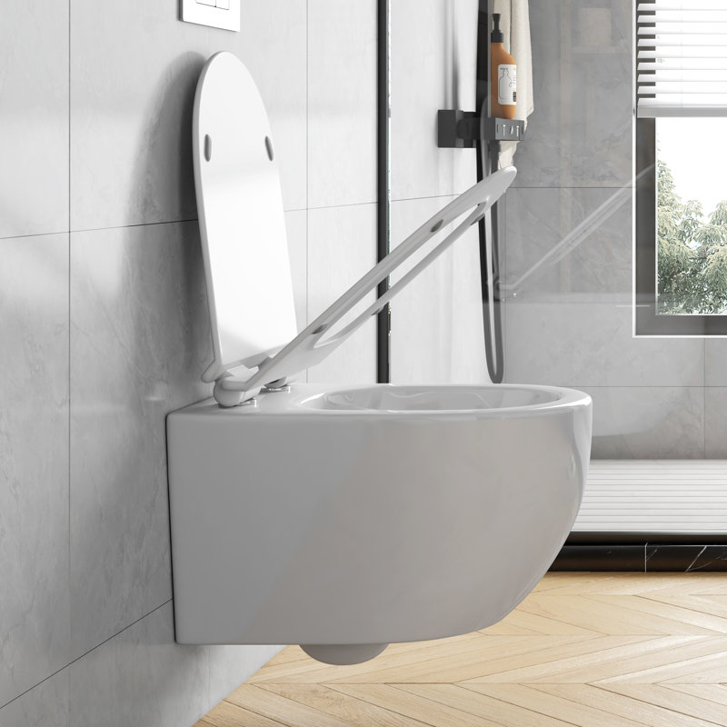 Eridanus Hampton 1.6 Gallons GPF Elongated Wall Mounted Wall Hung Toilets (Seat Included), White
