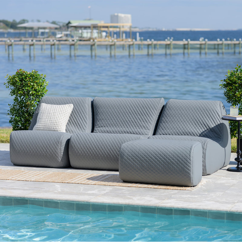 Big Joe Solvana Outdoor Patio Furniture Set, Stitched Weather-Resistant Vegan Leather, 4 Piece Sectional, Moonlit Gray