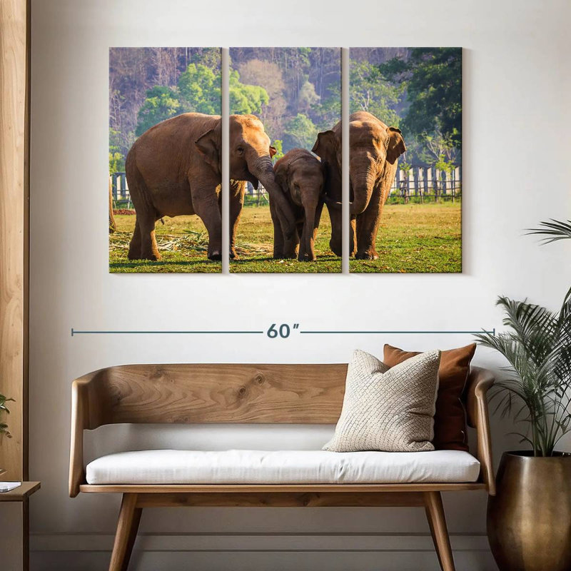 Famille d'éléphants Brampt, H 32 po x l 50 po