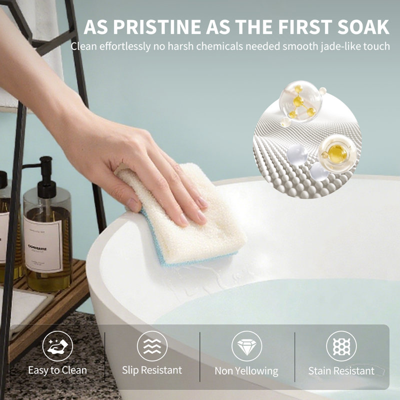 63" x 29.5" Freestanding Solid Surface Bathtub Stone Resin with Overflow and Pop-up Drain, Matte White, Matte White