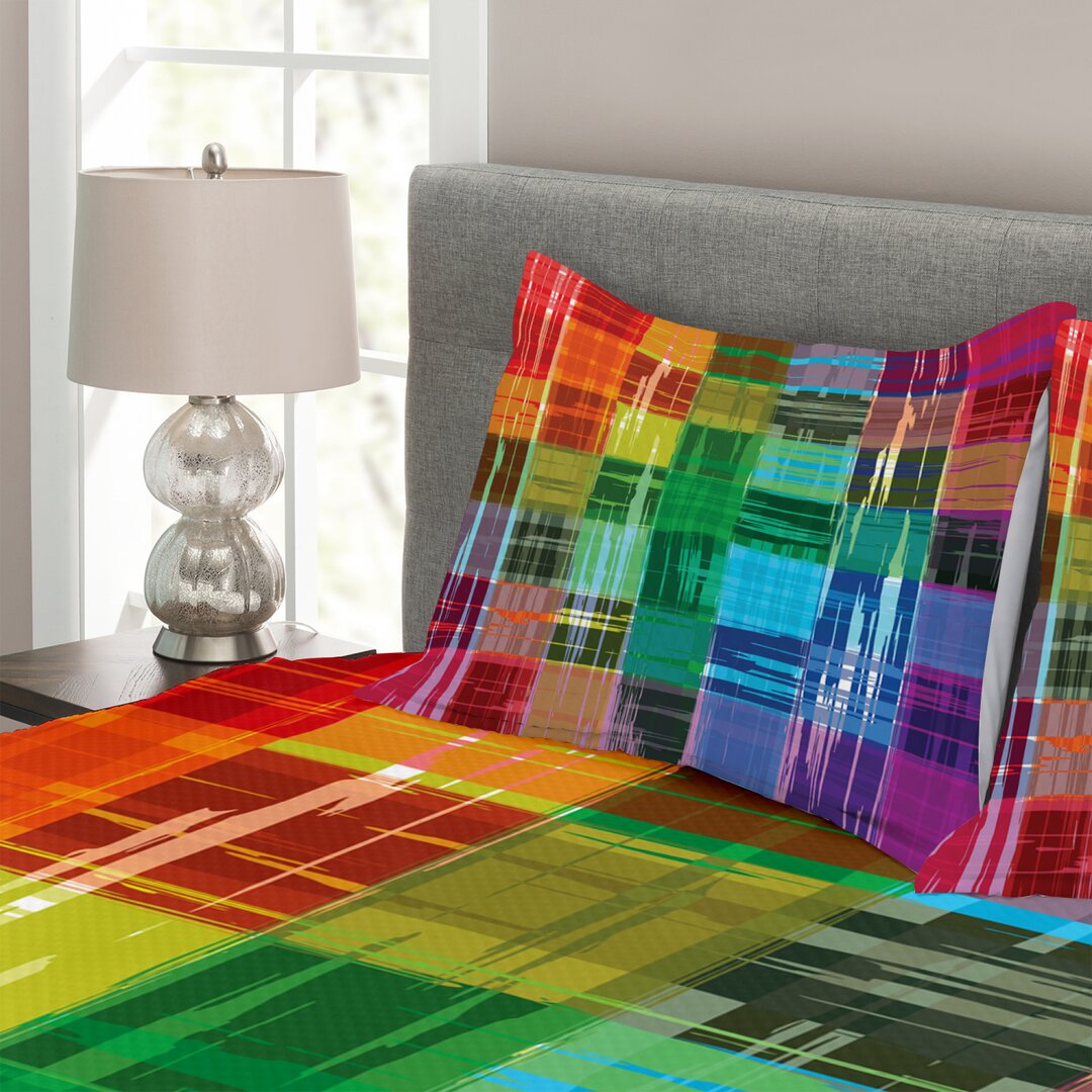 Gestepptes Bettdecken-Set, Plaid-Kunst-Muster, Jahrgang Rainbow, Mehrfarbig