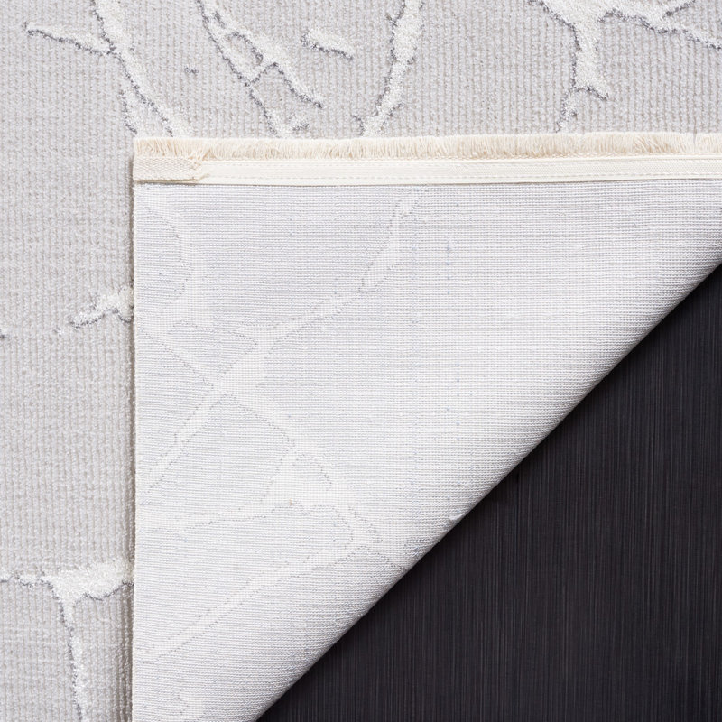 Tapis gris / ivoire en polypropylène tissé à la machine Datid, Rectangle 5 pi 3 po x 7 pi 6 po