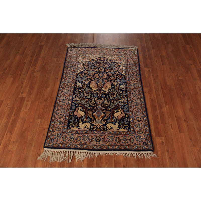 Tapis bleu en soie 3 x 5