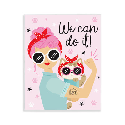 «We Can Girl & Cat», art mural sur bois par Ilis Avilés