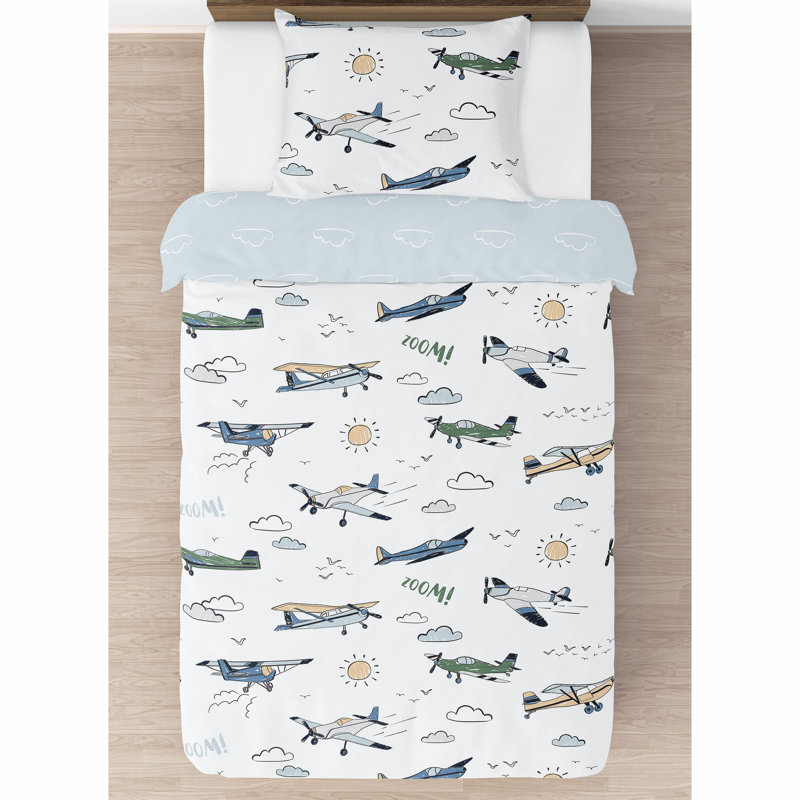 Blue and Green Airplane Twin Microfiber Comforter Set