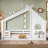 Floor Bed With Window And A Small Shelf, Solid Wood Floor Bed With House-Shaped Roof-43816930-43816931