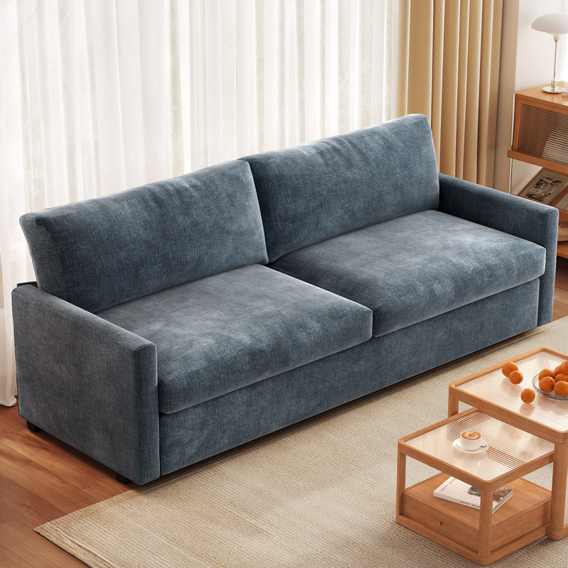 Modern 3-seater Blue Fabric Sofa With Deep Seat, Living Room Couch