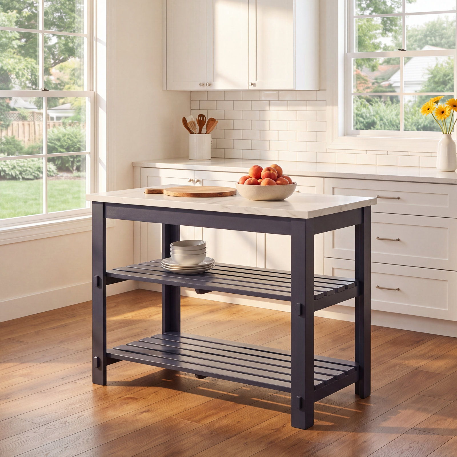 Marble Top Kitchen Island, Gray