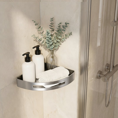 Tablette de rangement de douche 1 couche en acier inoxydable avec panier de douche creux en nickel brossé