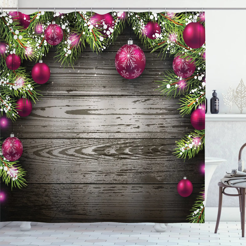 Rideau de douche avec branches et crochets christmas rustique, H 75 po x l 69 po