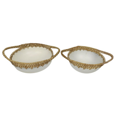 Ensemble de 2 plateaux décoratifs en métal blanc 13,39 po