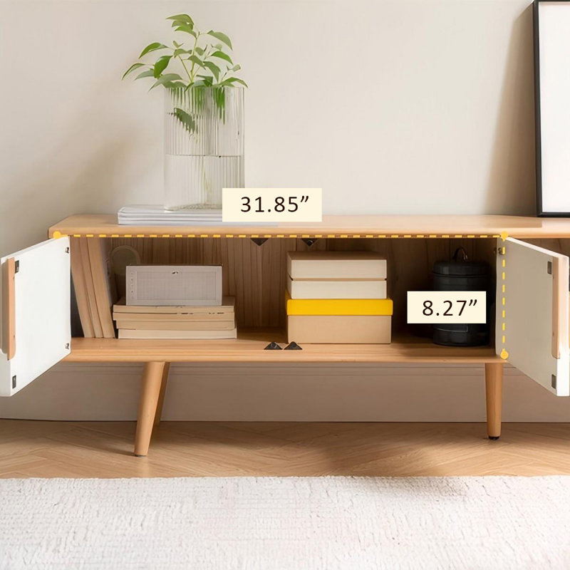Meuble télé moderne en bois massif blanc, H 16,93 po x L 70,87 po x l 13,78 po